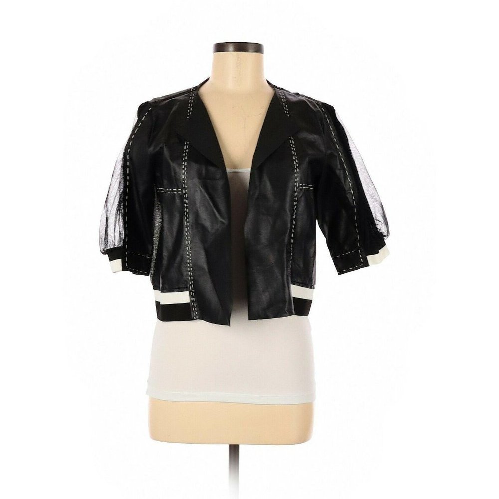 Aviun Leather Crop Black White Jacket Cardigan M